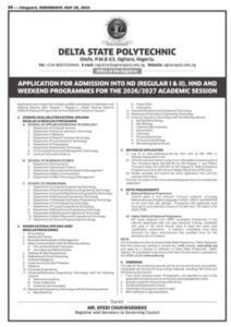 Delta Poly Otefe-oghara Post-UTME 2026: cut-off mark, eligibility and registration details