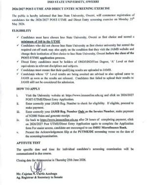 Post-UTME 2026: List Of Schools That Have Released Forms