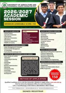 UAES, Umuagwo Post-UTME/DE 2026: Cut-off mark, Eligibility & Registration Details