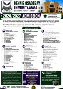 DOU Post UTME/Direct Entry Form 2026/2027: Courses, Requirements, Application Process & Deadline
