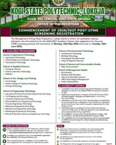 Kogi State Polytechnic Post-UTME Screening Form 2026/2027 Academic Session