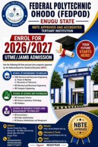 Federal Polytechnic Ohodo (FEDPOD) Admission Form 2026/2027 is Out | ND & HND Programmes