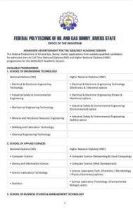 Federal Polytechnic of Oil and Gas Bonny Admission Form 2026/2027 Out for ND and HND Programmes