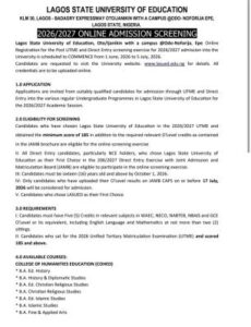 LASUED Post-UTME & Direct Entry Form 2026/2027 Out | Eligibility, Requirements and Application Guide