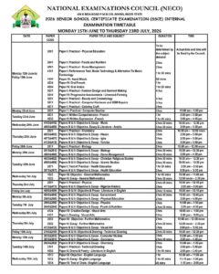 NECO 2026 June/July SSCE Timetable Released – Download PDF Timetable