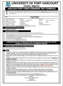 UNIPORT Post-UTME Screening Form 2026/2027: Eligibility, Screening Schedule, Registration Process and Important Dates