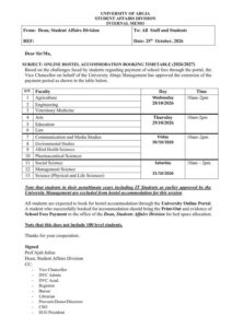 UNIABUJA School Fees Payment Deadline Extended & Hostel Booking Guidelines (2026/2027)