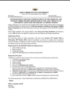 AKSU MBBS Admission Form 2026/2027: Cut-Off Mark, Eligibility and Registration Details