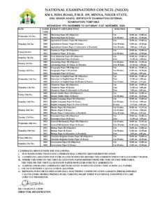NECO 2026 External Examination Timetable Released