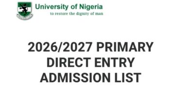 UNN Direct Entry Admission List 2026/2027 Academic Session Released